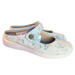 Drew Juniper Leather Slip On Mules - Adjustable w Floral Lattice Pattern size 12